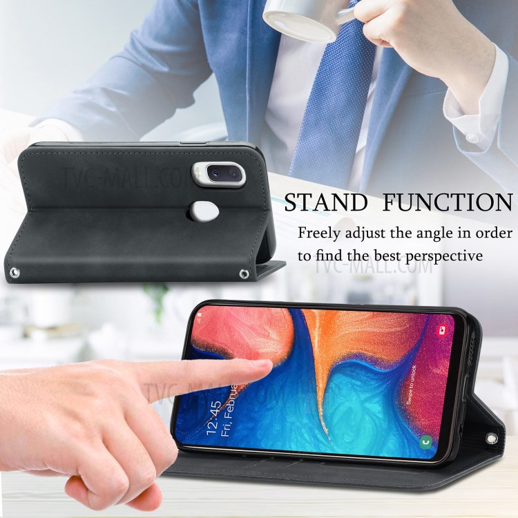 Auto-absorbed Vintage PU Leather Phone Casing for Samsung Galaxy A20e / A10e - Black-11