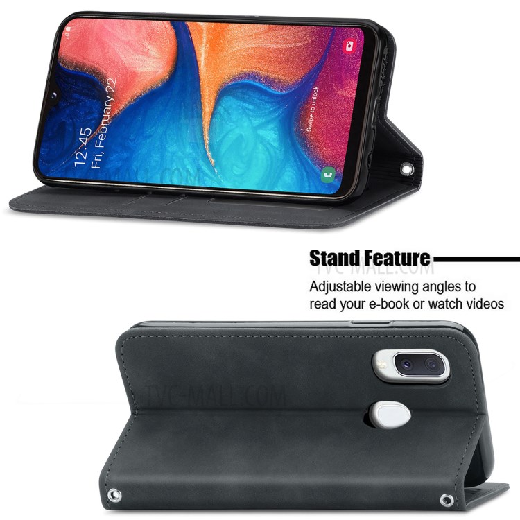 Auto-absorbed Vintage PU Leather Phone Casing for Samsung Galaxy A20e / A10e - Black-5