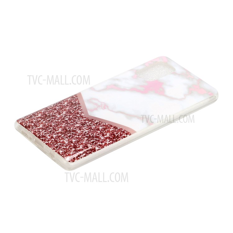 IMD Marble Pattern Printing Anti-Scratch Flexible TPU Soft Back Cover for Samsung Galaxy A02s (EU Version) - Rose Glitter Sequins Splicing-2