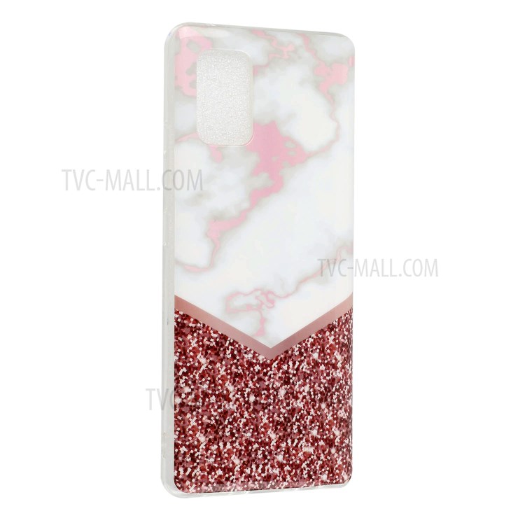 IMD Marble Pattern Printing Anti-Scratch Flexible TPU Soft Back Cover for Samsung Galaxy A02s (EU Version) - Rose Glitter Sequins Splicing-4