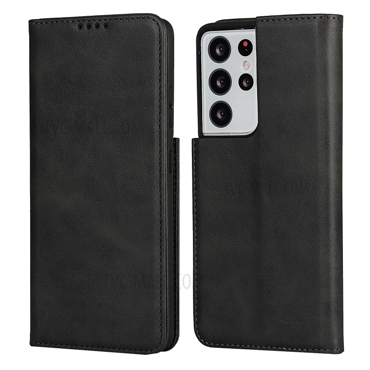Wallet Design Leather Stand Case with Auto-Absorbed Magnet Design for Samsung Galaxy S21 Ultra 5G - Black-1