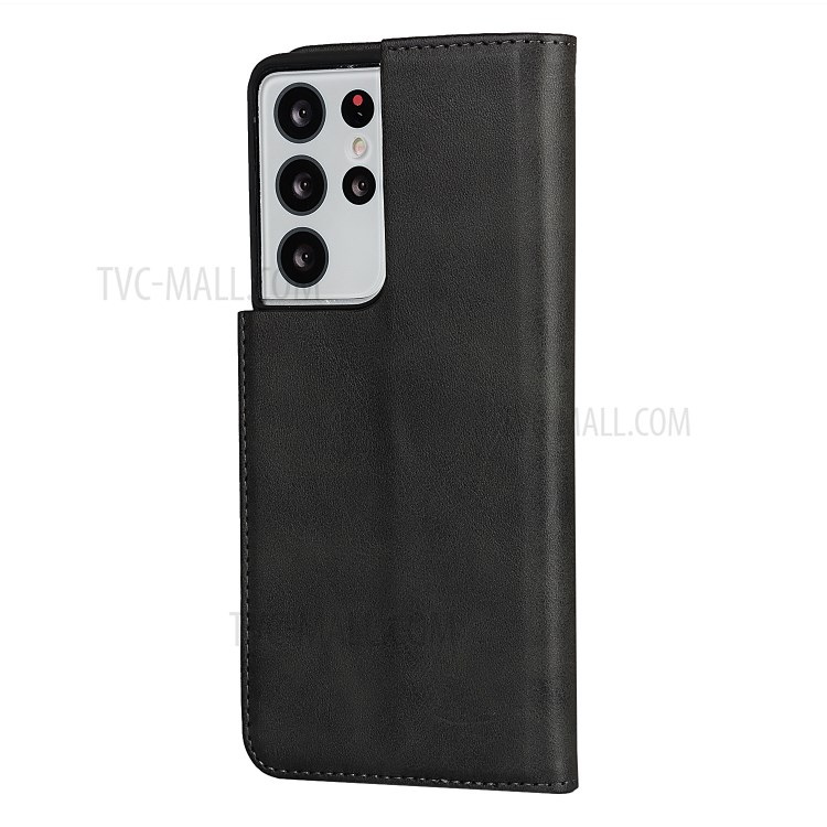 Wallet Design Leather Stand Case with Auto-Absorbed Magnet Design for Samsung Galaxy S21 Ultra 5G - Black-3