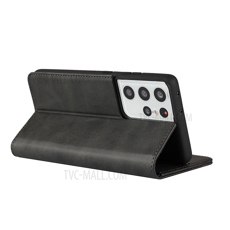 Wallet Design Leather Stand Case with Auto-Absorbed Magnet Design for Samsung Galaxy S21 Ultra 5G - Black-4