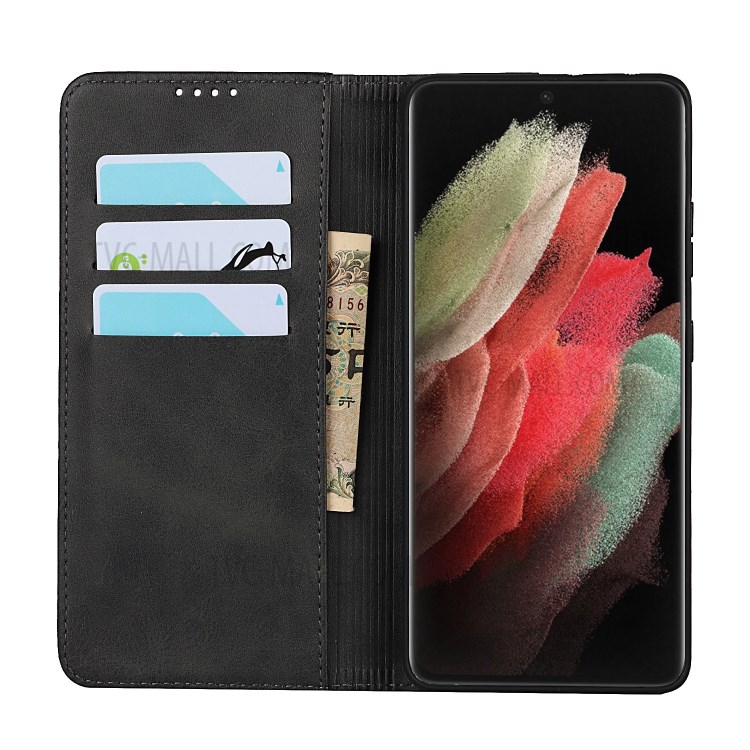 Wallet Design Leather Stand Case with Auto-Absorbed Magnet Design for Samsung Galaxy S21 Ultra 5G - Black-5