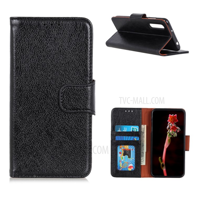 Wallet Stand Design Nappa Texture Split Leather Cellphone Cover for Samsung Galaxy A02/M02 - Black-1