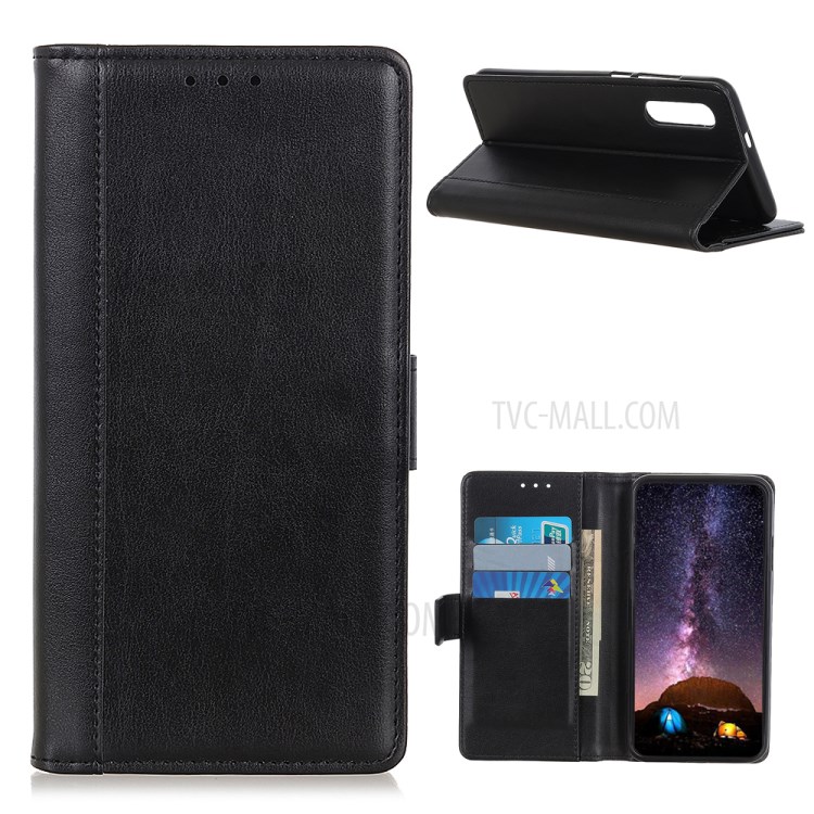 Leather Wallet Design Phone Cover Case with Stand for Samsung Galaxy A02/M02 - Black-1