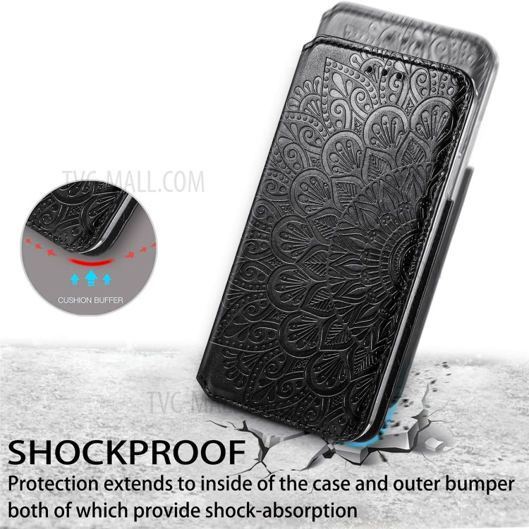 Imprinted Mandala Flower Pattern Auto-absorbed PU Leather Case Stand Wallet for Samsung Galaxy S21 Ultra 5G - Black-10