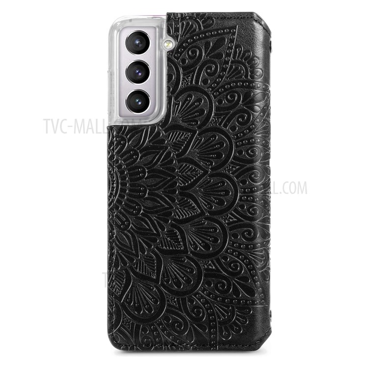 Imprinted Mandala Flower Pattern Auto-absorbed PU Leather Case Stand Wallet for Samsung Galaxy S21+ 5G - Black-3