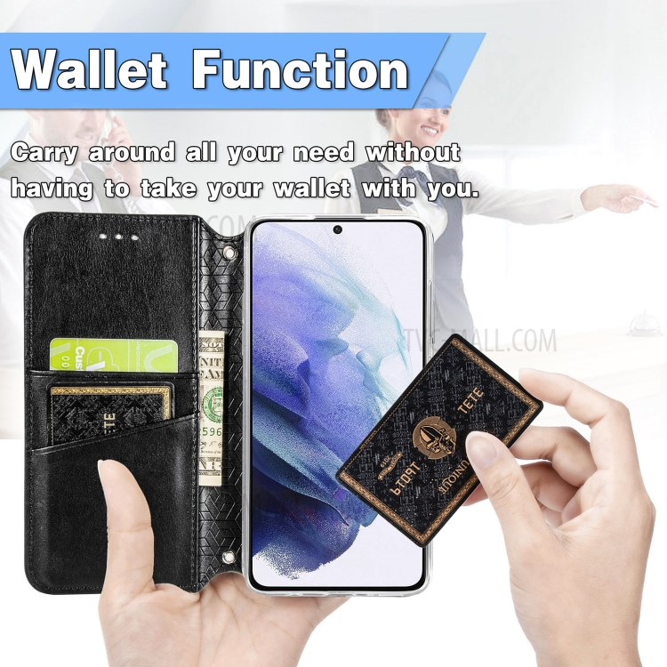 Imprinted Mandala Flower Pattern Auto-absorbed PU Leather Case Stand Wallet for Samsung Galaxy S21+ 5G - Black-8