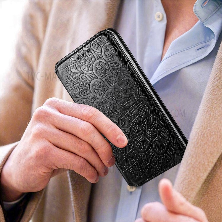 Imprinted Mandala Flower Pattern Auto-absorbed PU Leather Case Stand Wallet for Samsung Galaxy S21+ 5G - Black-9
