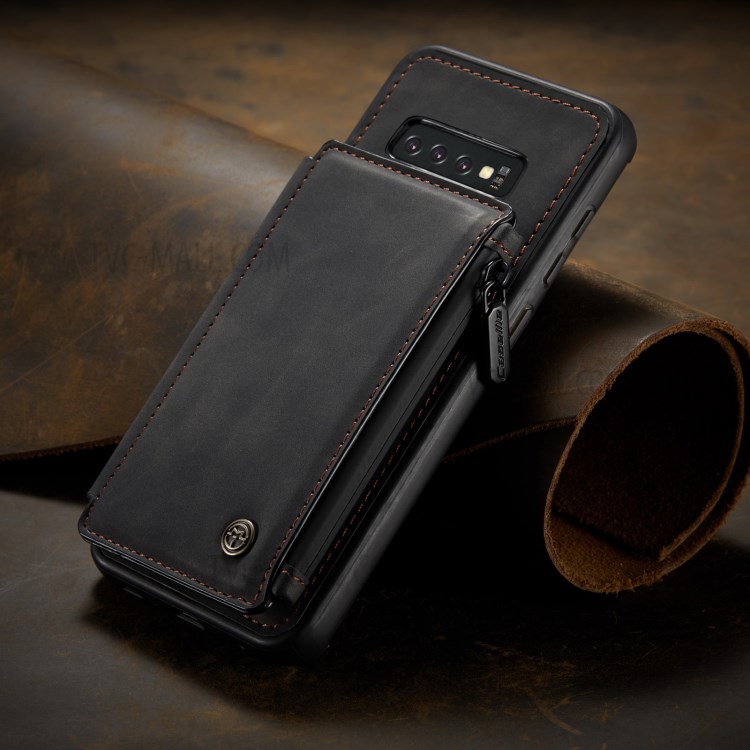 CASEME C20 Zipper Pocket Wallet Design PU Leather Coated TPU Phone Stand Case for Samsung Galaxy S10 - Black-2