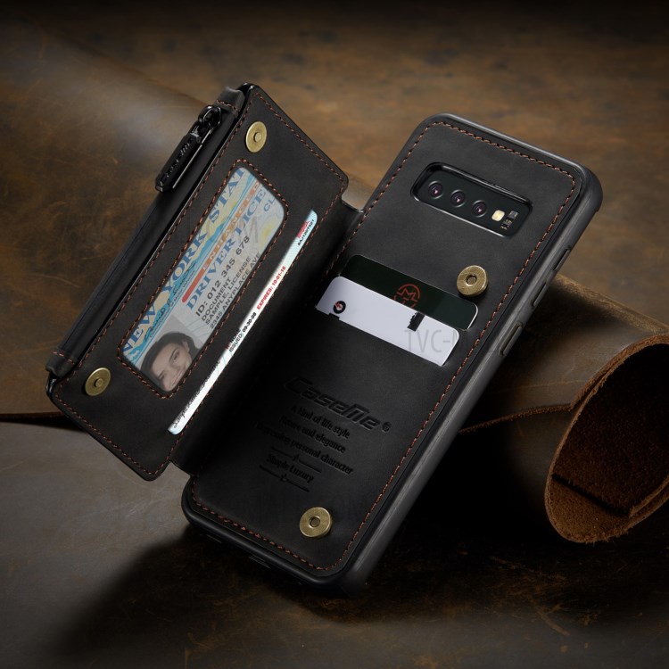 CASEME C20 Zipper Pocket Wallet Design PU Leather Coated TPU Phone Stand Case for Samsung Galaxy S10 - Black-3