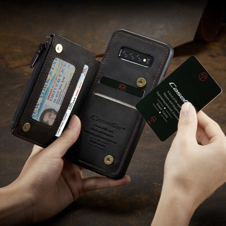 CASEME C20 Zipper Pocket Wallet Design PU Leather Coated TPU Phone Stand Case for Samsung Galaxy S10 - Black-5