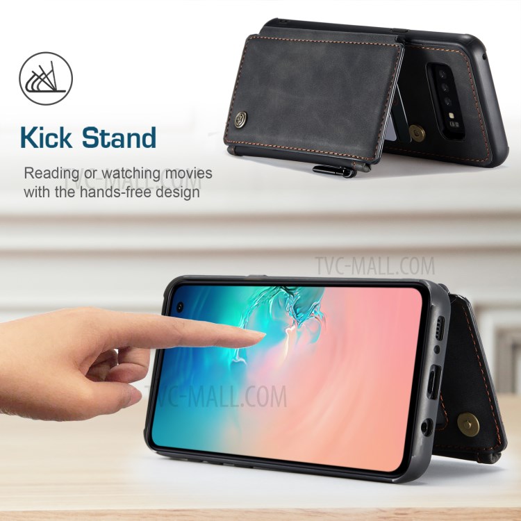 CASEME C20 Zipper Pocket Wallet Design PU Leather Coated TPU Phone Stand Case for Samsung Galaxy S10 - Black-6