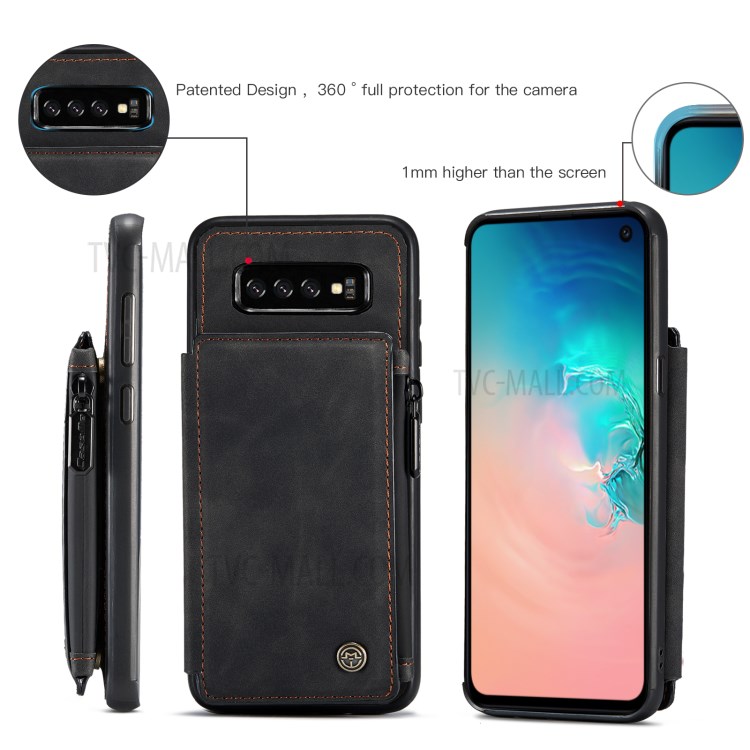 CASEME C20 Zipper Pocket Wallet Design PU Leather Coated TPU Phone Stand Case for Samsung Galaxy S10 - Black-8