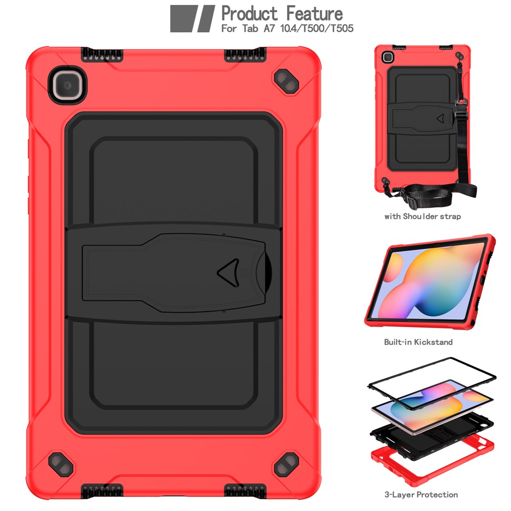 Contrast Color Design Tablet Cover Case with Slide-Out Kickstand for Samsung Galaxy Tab A7 10.4 (2020) T500 - Red/Black-2