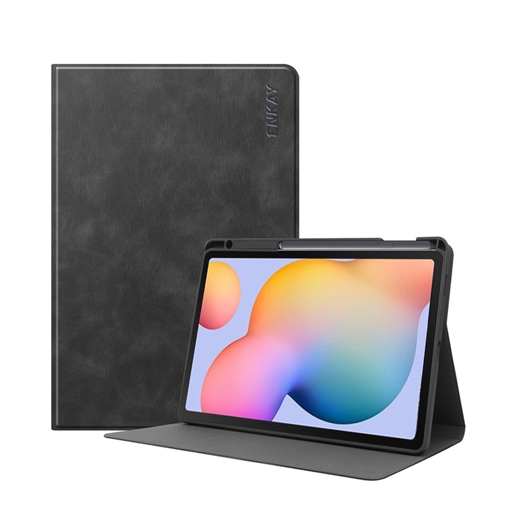 ENKAY ENK-8025 PU + TPU Tablet Case Cover Stand with Pen Slot for Galaxy Tab S6 Lite P610 / P615 - Black-1