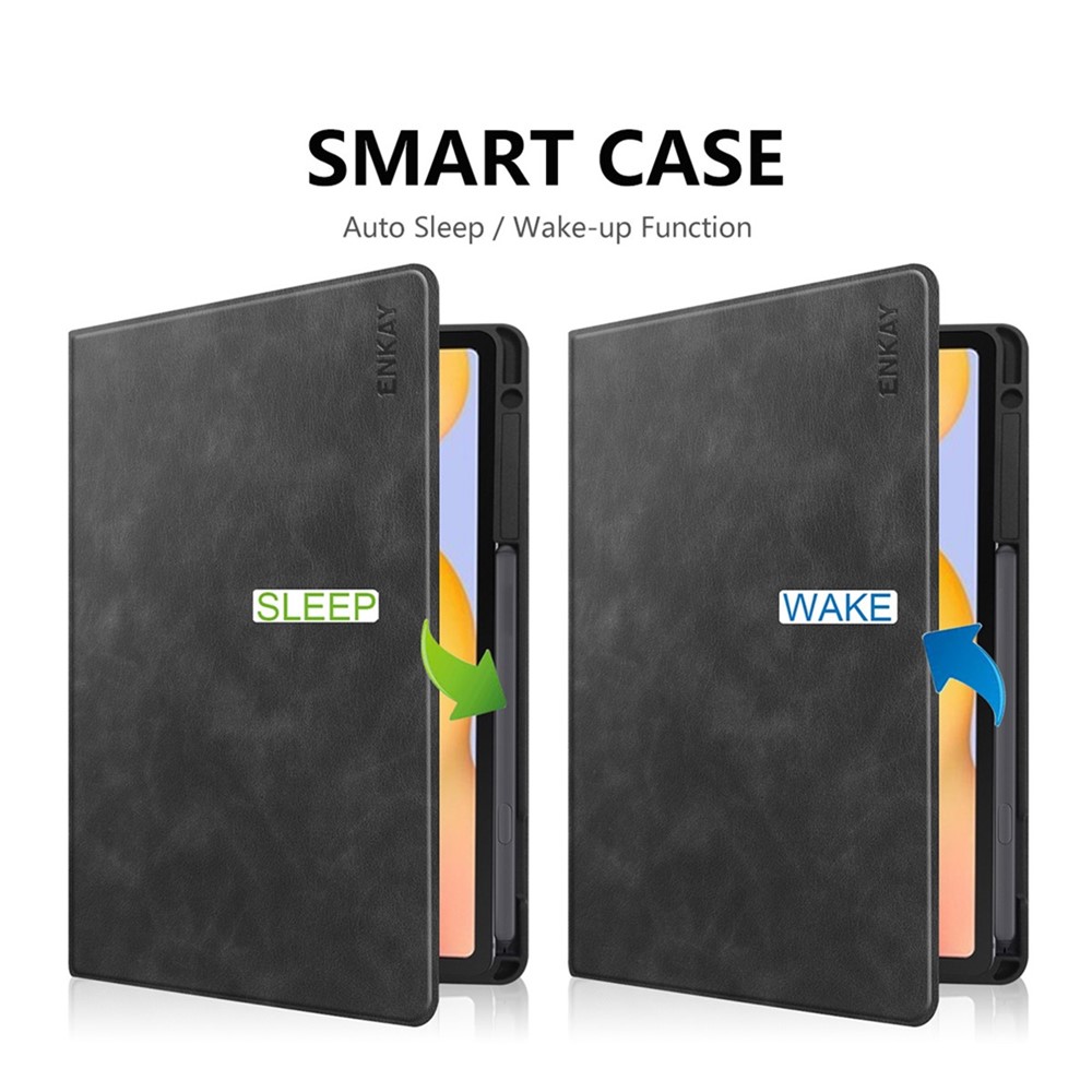 ENKAY ENK-8025 PU + TPU Tablet Case Cover Stand with Pen Slot for Galaxy Tab S6 Lite P610 / P615 - Black-2