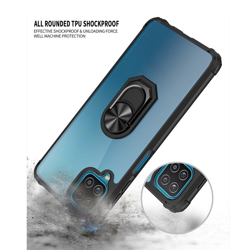 Hybrid Cell Phone Case with Ring Holder Kickstand for Samsung Galaxy A12 - Red / Black-6