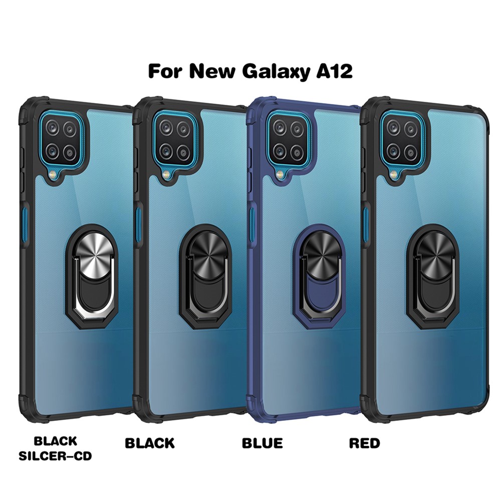 Hybrid Cell Phone Case with Ring Holder Kickstand for Samsung Galaxy A12 - Red / Black-8