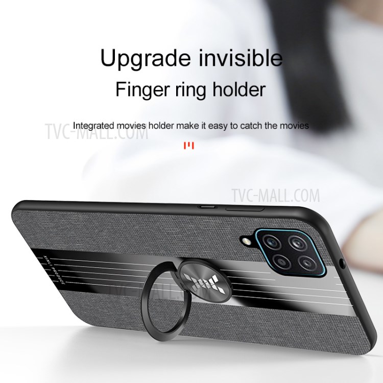 Cloth + Acrylic Splicing Phone Cover Shell with Kickstand for Samsung Galaxy A12 - Grey-3