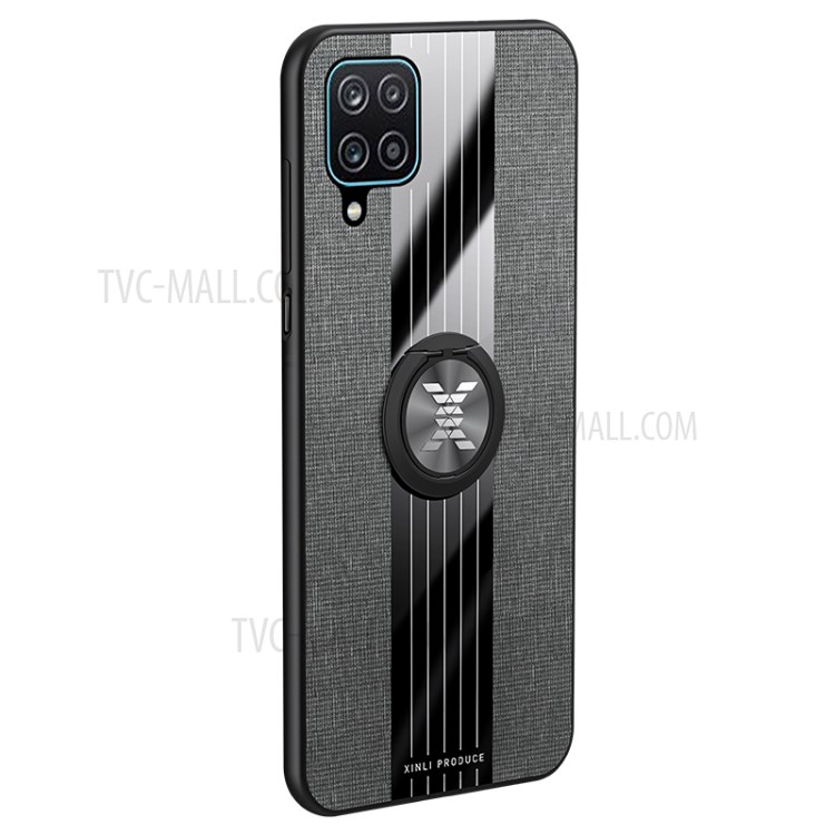 Cloth + Acrylic Splicing Phone Cover Shell with Kickstand for Samsung Galaxy A12 - Grey-5