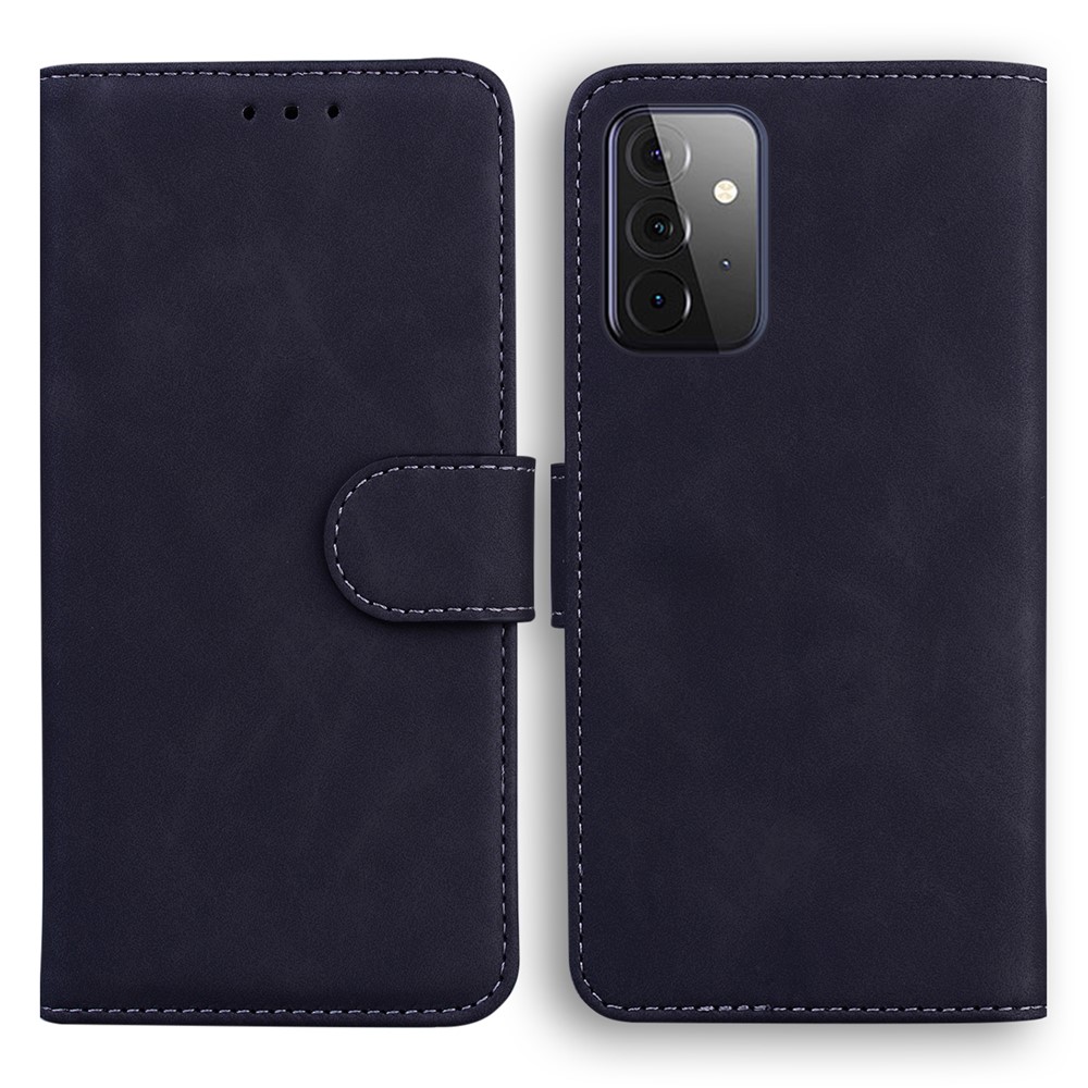Solid Color Wallet Stand Flip Leather Phone Case Shell for Samsung Galaxy A72 5G - Black-1