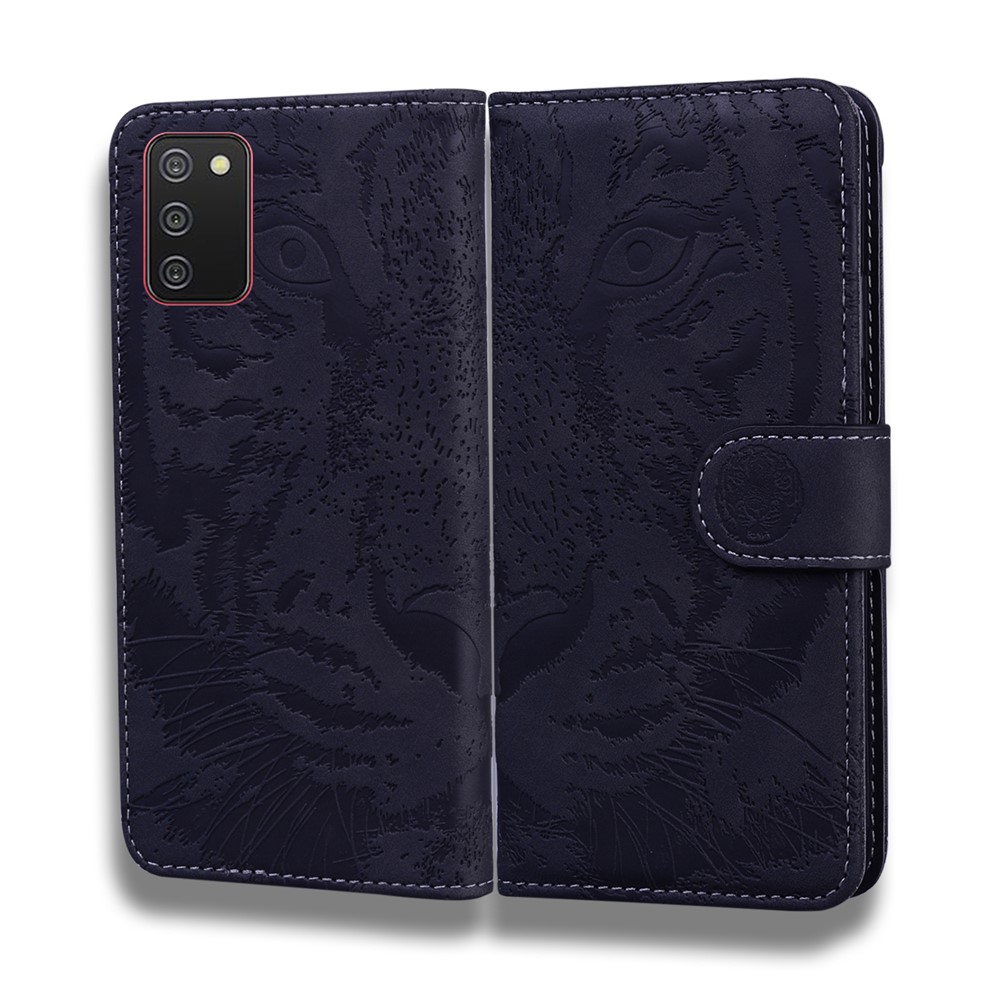 Tiger Face Imprinting Wallet Design Leather Phone Stand Case for Samsung Galaxy A02s (164.2x75.9x9.1mm) - Black-1