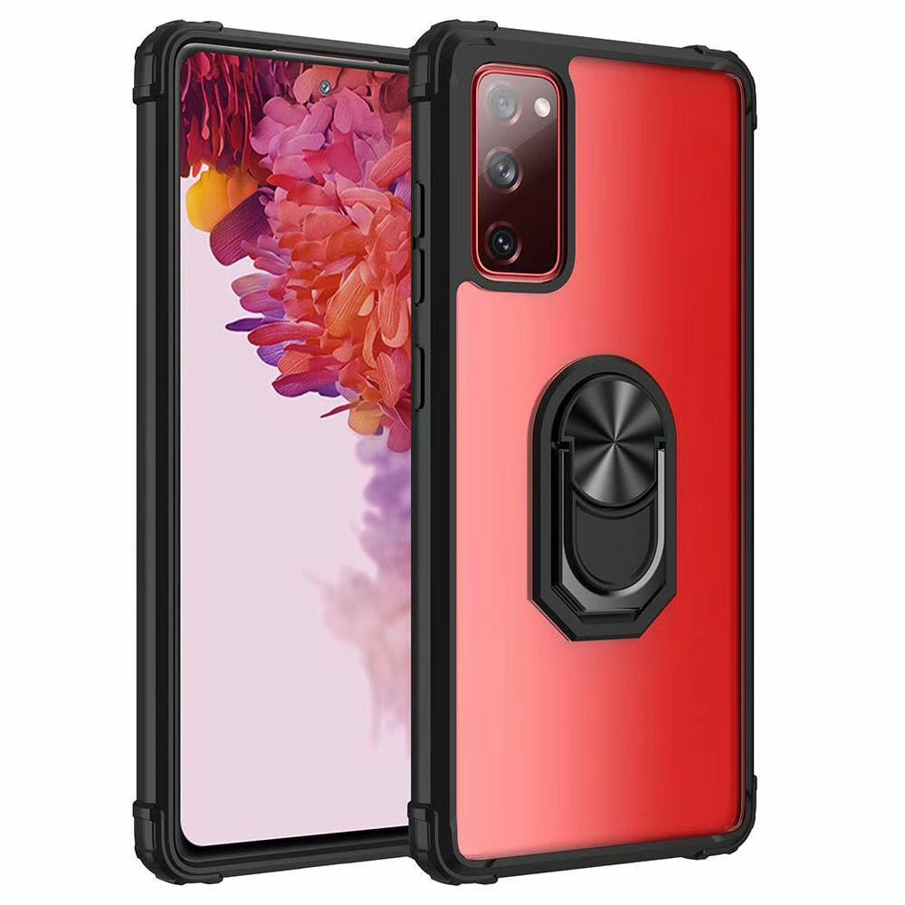 Hybrid Cell Phone Case with Ring Holder Kickstand for Samsung Galaxy A72 5G - Black+Black-1