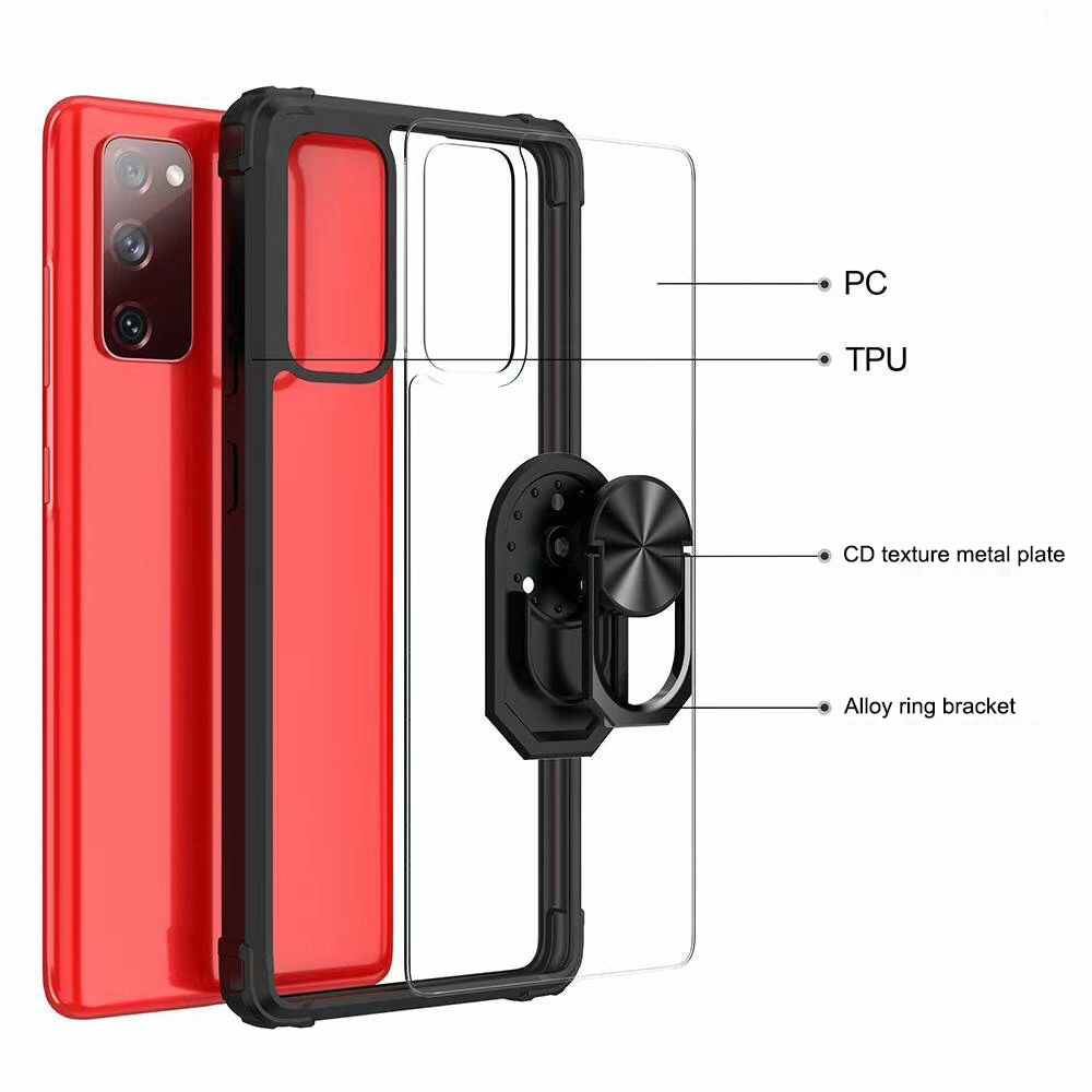 Hybrid Cell Phone Case with Ring Holder Kickstand for Samsung Galaxy A72 5G - Black+Black-2