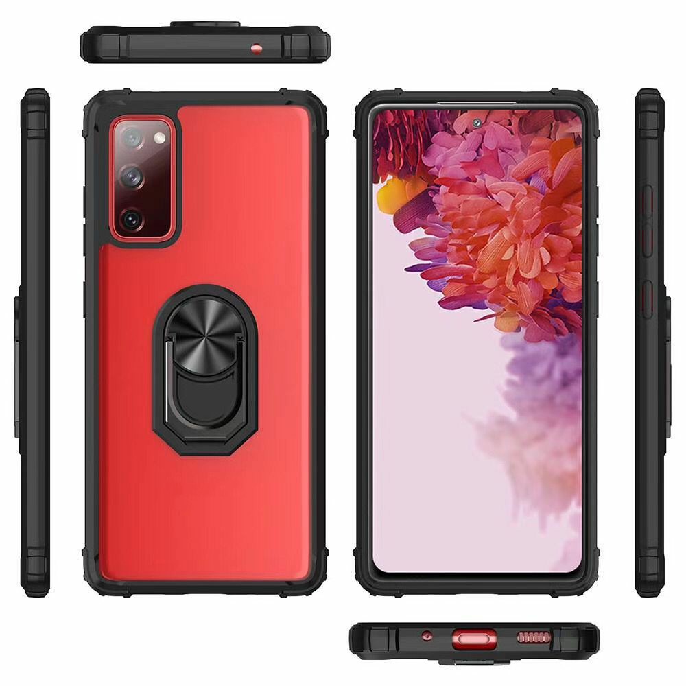 Hybrid Cell Phone Case with Ring Holder Kickstand for Samsung Galaxy A72 5G - Black+Black-3