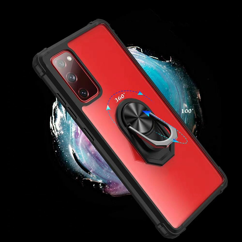 Hybrid Cell Phone Case with Ring Holder Kickstand for Samsung Galaxy A72 5G - Black+Black-4