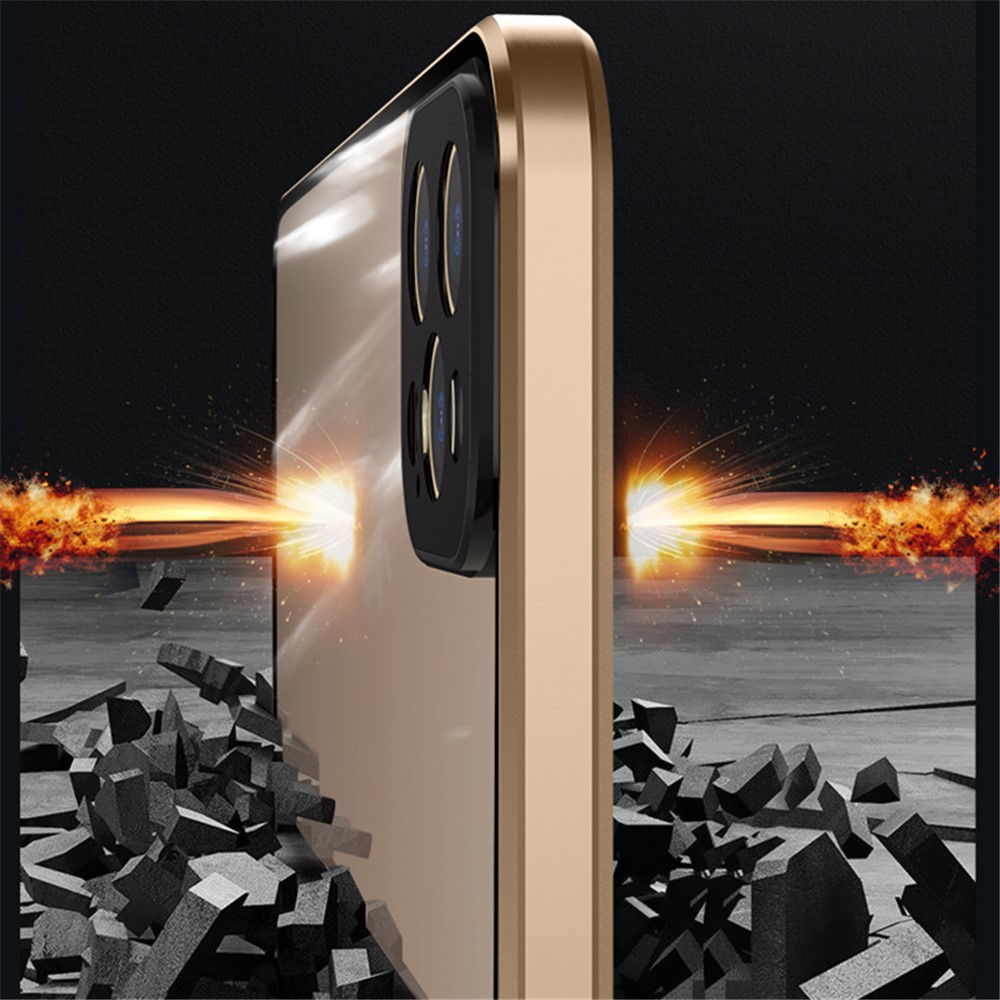 Precision Hole Double-sided Tempered Glass Double Buckle with Full Cover Camera Protective Phone Case for iPhone 12 / iPhone 12 Pro - Black-4