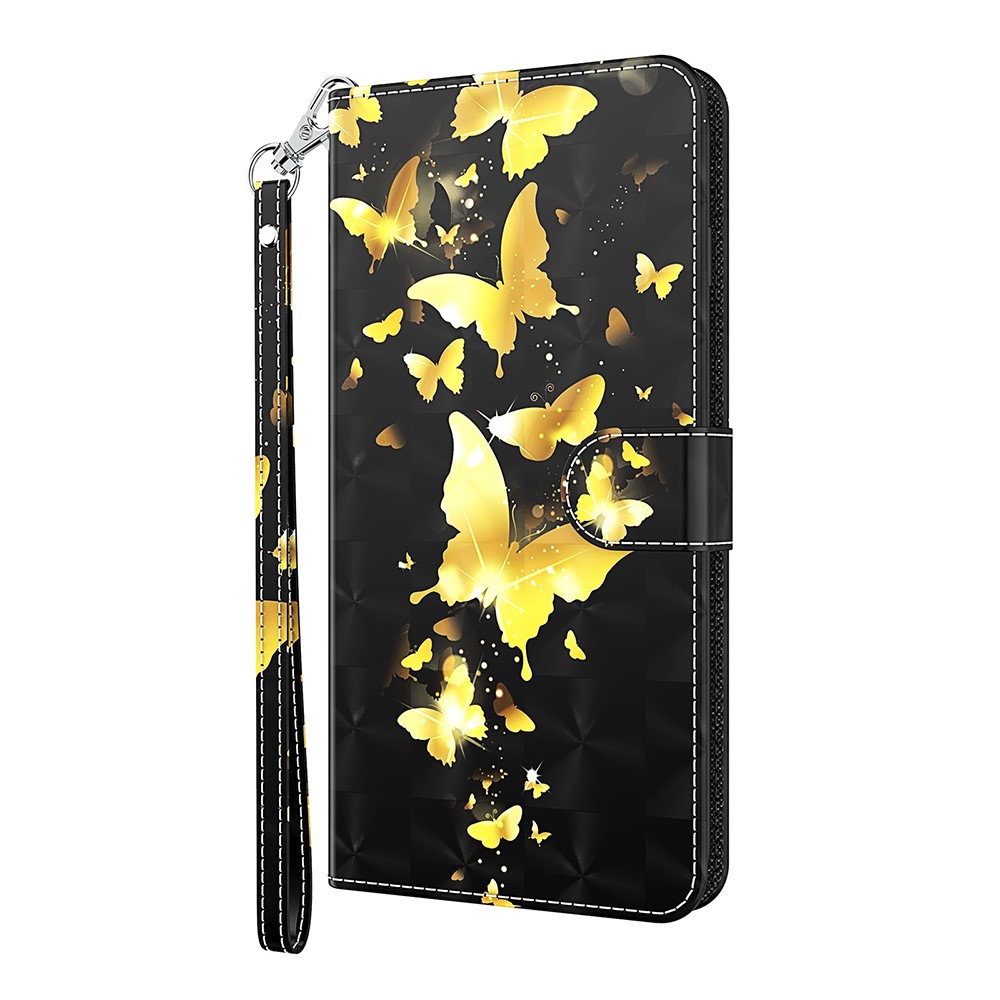 Pattern Printing Wallet Stand PU Leather Phone Cover Shell for Samsung Galaxy A02s (164.2x75.9x9.1mm) - Gold Butterfly-2