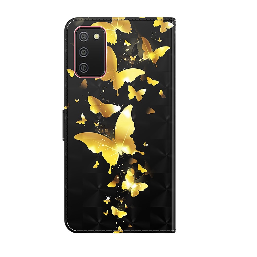 Pattern Printing Wallet Stand PU Leather Phone Cover Shell for Samsung Galaxy A02s (164.2x75.9x9.1mm) - Gold Butterfly-3