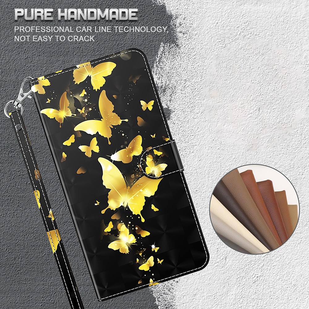 Pattern Printing Wallet Stand PU Leather Phone Cover Shell for Samsung Galaxy A02s (164.2x75.9x9.1mm) - Gold Butterfly-5
