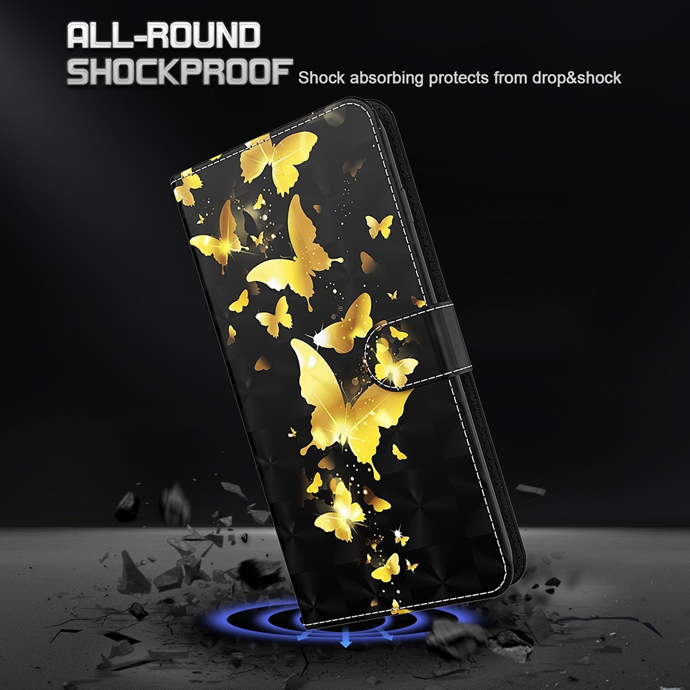 Pattern Printing Wallet Stand PU Leather Phone Cover Shell for Samsung Galaxy A02s (164.2x75.9x9.1mm) - Gold Butterfly-6