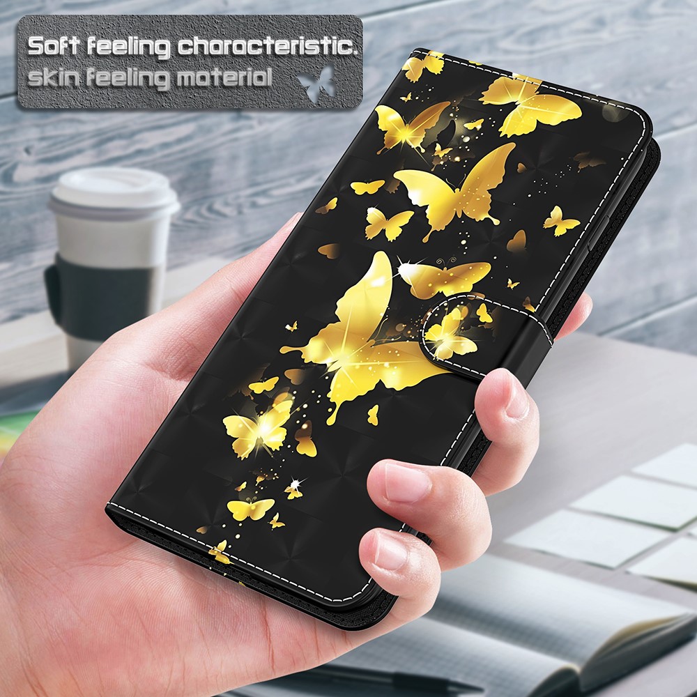 Pattern Printing Wallet Stand PU Leather Phone Cover Shell for Samsung Galaxy A02s (164.2x75.9x9.1mm) - Gold Butterfly-7