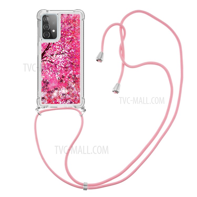 Pattern Printed Quicksand Glitter Sequins TPU Phone Case Cover with Strap for Samsung Galaxy A52 5G/4G - Flower-3