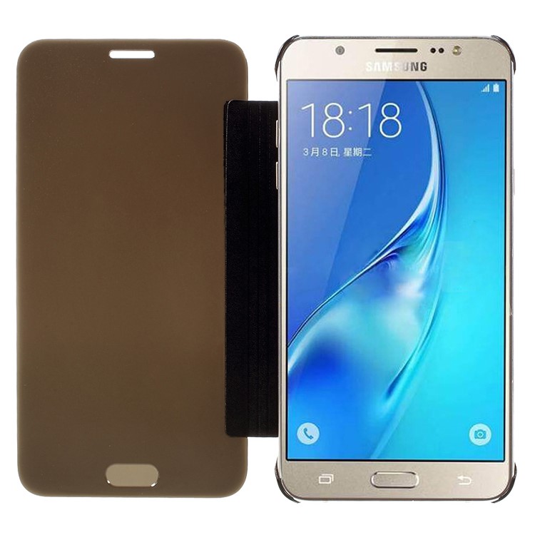 Mirror -like Smart PC + Leather Flip Case for Samsung Galaxy J7 (2016) - Black-5