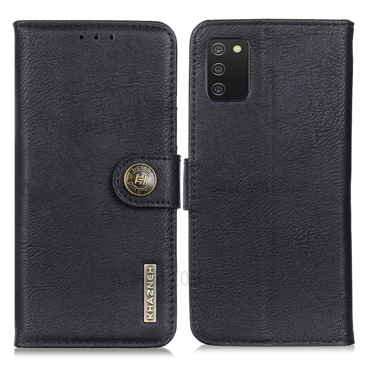 KHAZNEH Wallet Design Leather Protector Stand Cover Case for Samsung Galaxy A02s (164.2x75.9x9.1mm) - Black-1
