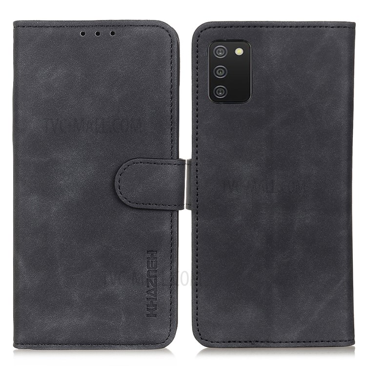 KHAZNEH Retro Style Folio Flip Wallet Design PU Leather Case for Samsung Galaxy A02s (164.2x75.9x9.1mm) - Black-1