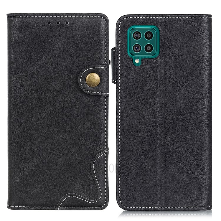 S-shape Textured TPU + PU Leather Wallet Stand Phone Case Shell for Samsung Galaxy F62 / Samsung Galaxy M62 - Black-1