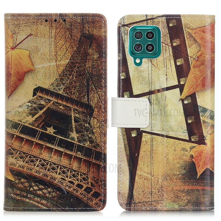 Pattern Printing Stand Wallet PU Leather Protector Phone Cover Shell for Samsung Galaxy F62/M62 - Tower and Feather-5