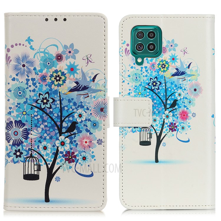 Pattern Printing Stand Wallet PU Leather Protector Phone Cover Shell for Samsung Galaxy F62/M62 - Tower and Feather-6