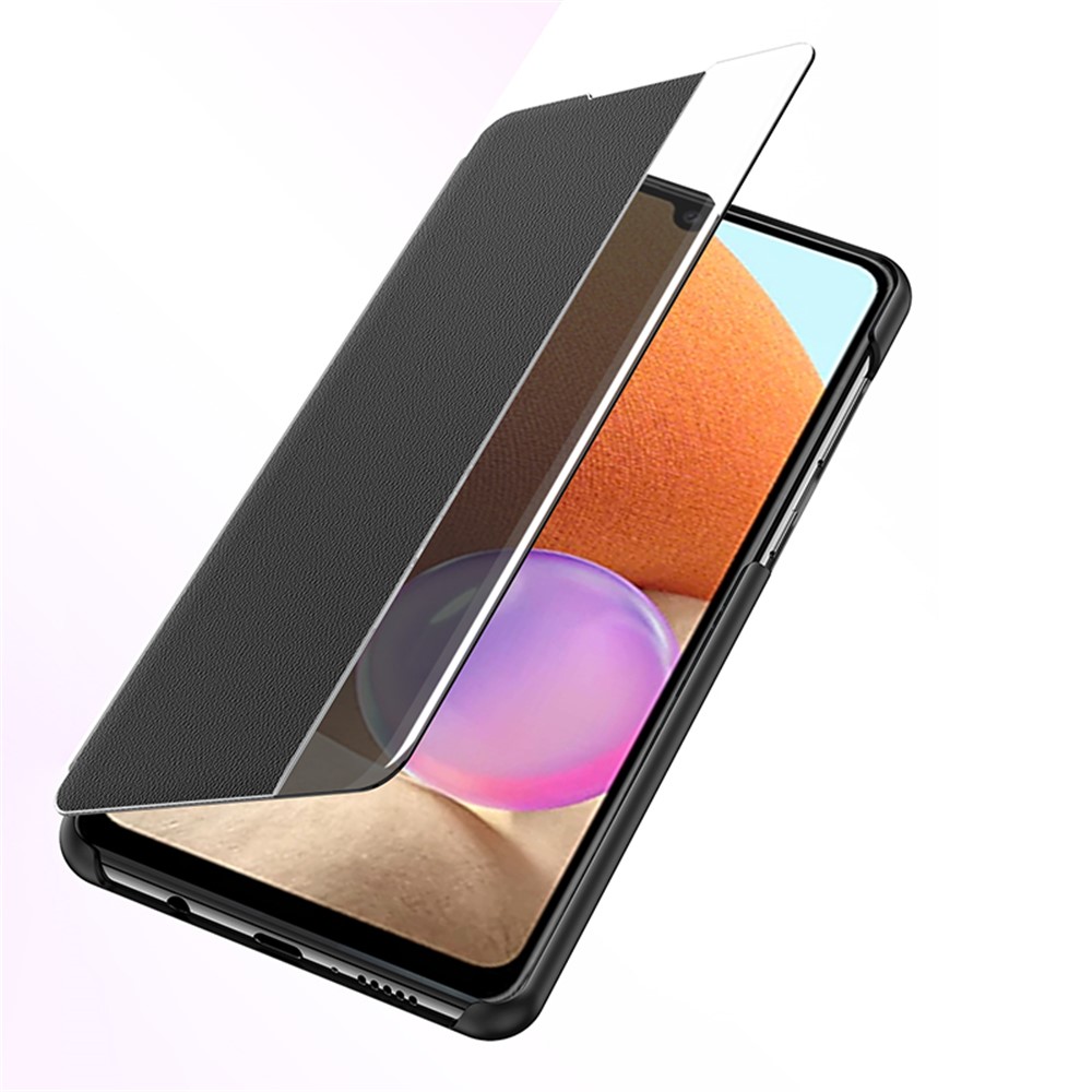 Вид Окна Flip Кожаный Сотовый Телефон Крышка Оболочки Для Samsung Galaxy A02S (164,2x75.9x9.1mm) - Чернить