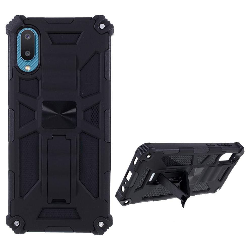 Armor Shockproof Kickstand PC TPU Phone Case with Magnetic Metal Sheet for Samsung Galaxy A02/M02 - Black-1