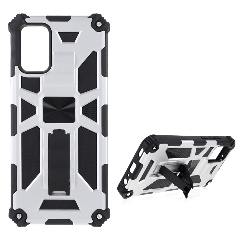 Armor Shockproof Kickstand PC TPU Phone Case with Magnetic Metal Sheet for Samsung Galaxy A02s (166.5x75.9x9.2mm) - Silver-1