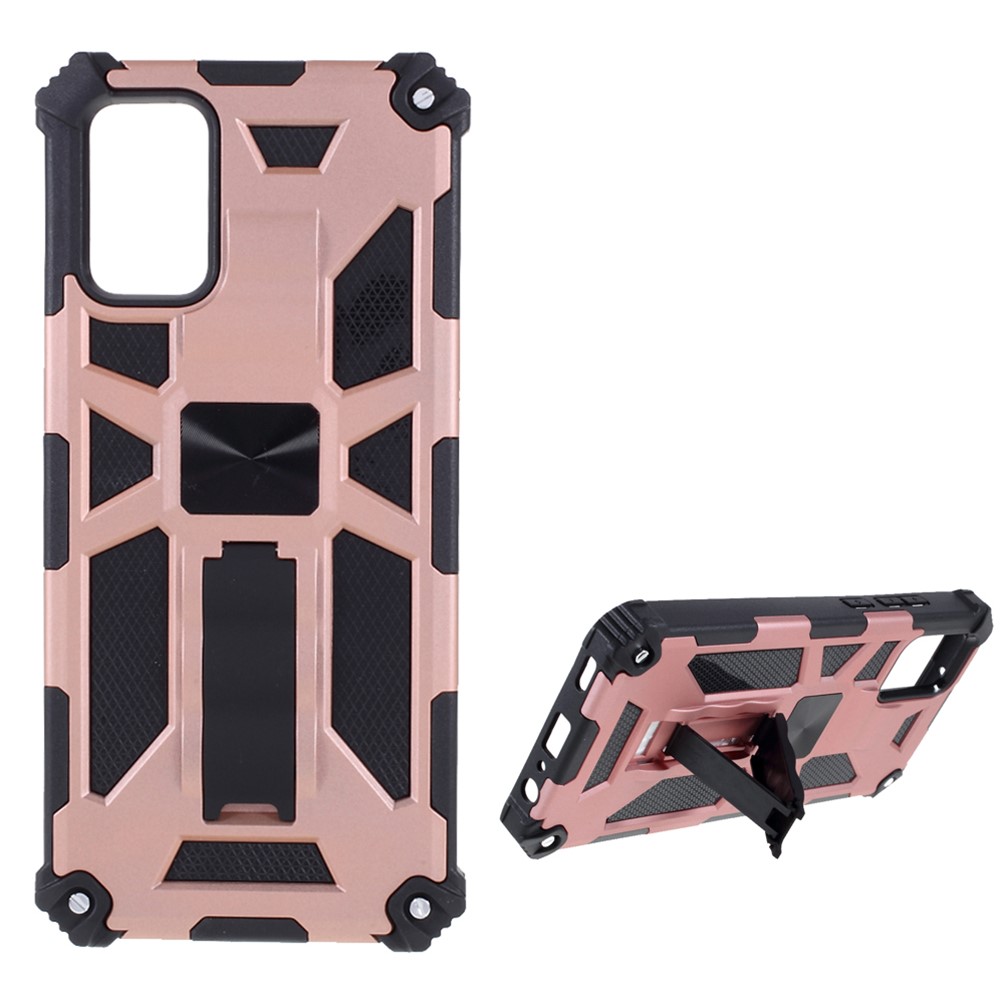 Armor Shockproof Kickstand PC TPU Phone Case with Magnetic Metal Sheet for Samsung Galaxy A02s (164.2x75.9x9.1mm) - Rose Gold-1