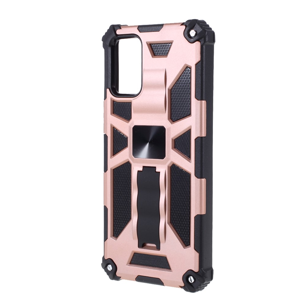 Armor Shockproof Kickstand PC TPU Phone Case with Magnetic Metal Sheet for Samsung Galaxy A02s (164.2x75.9x9.1mm) - Rose Gold-2